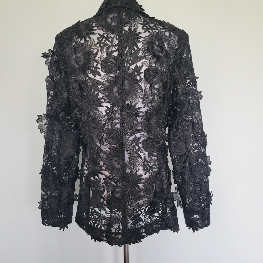 NWOT Black Floral Lace 3-D Applique Embroidery 1 Button Textured Blazer  Sz XL - Picture 11 of 16